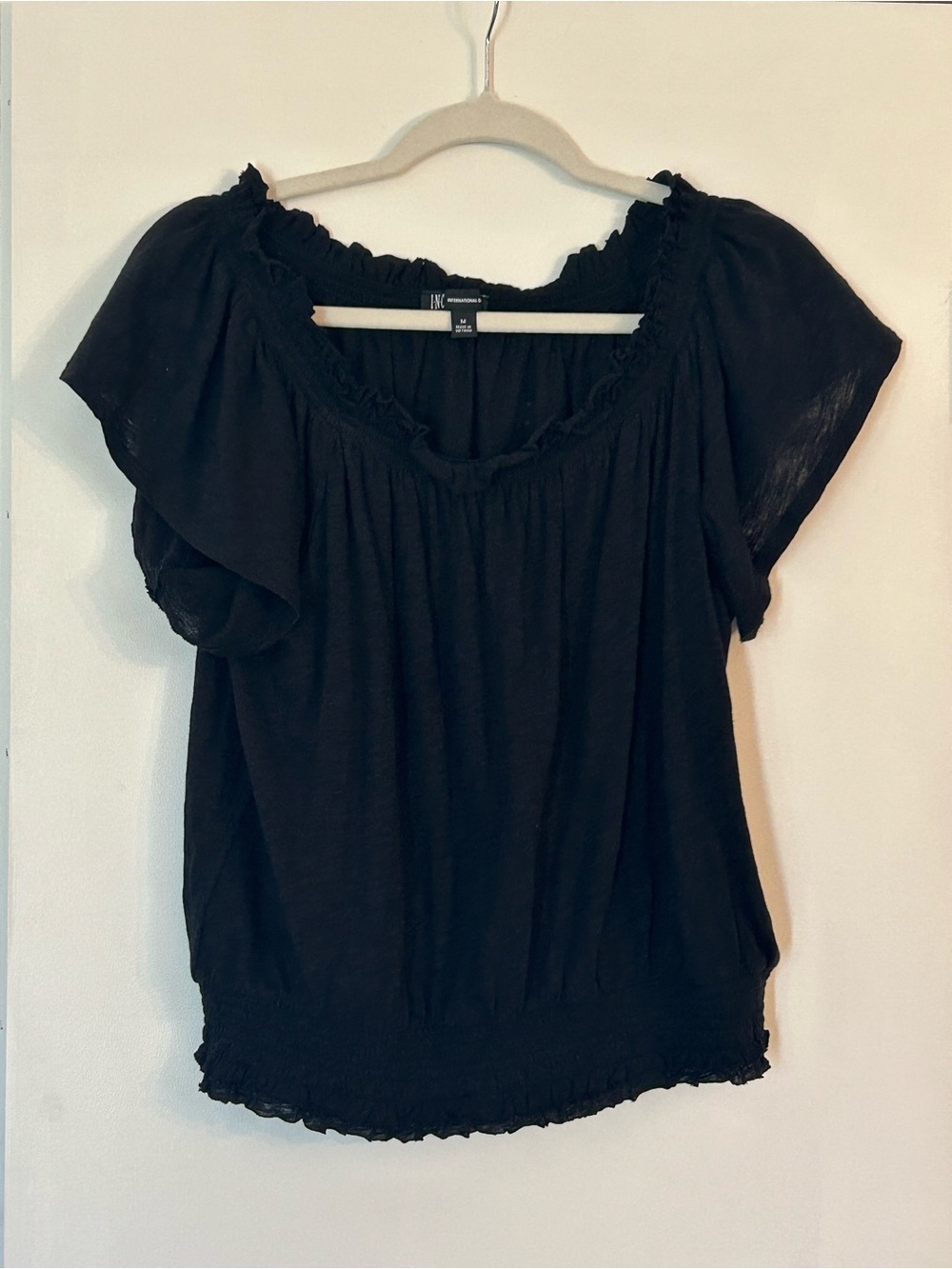 INC International Concepts Black Peasant Blouse with Flutter Sleeves
